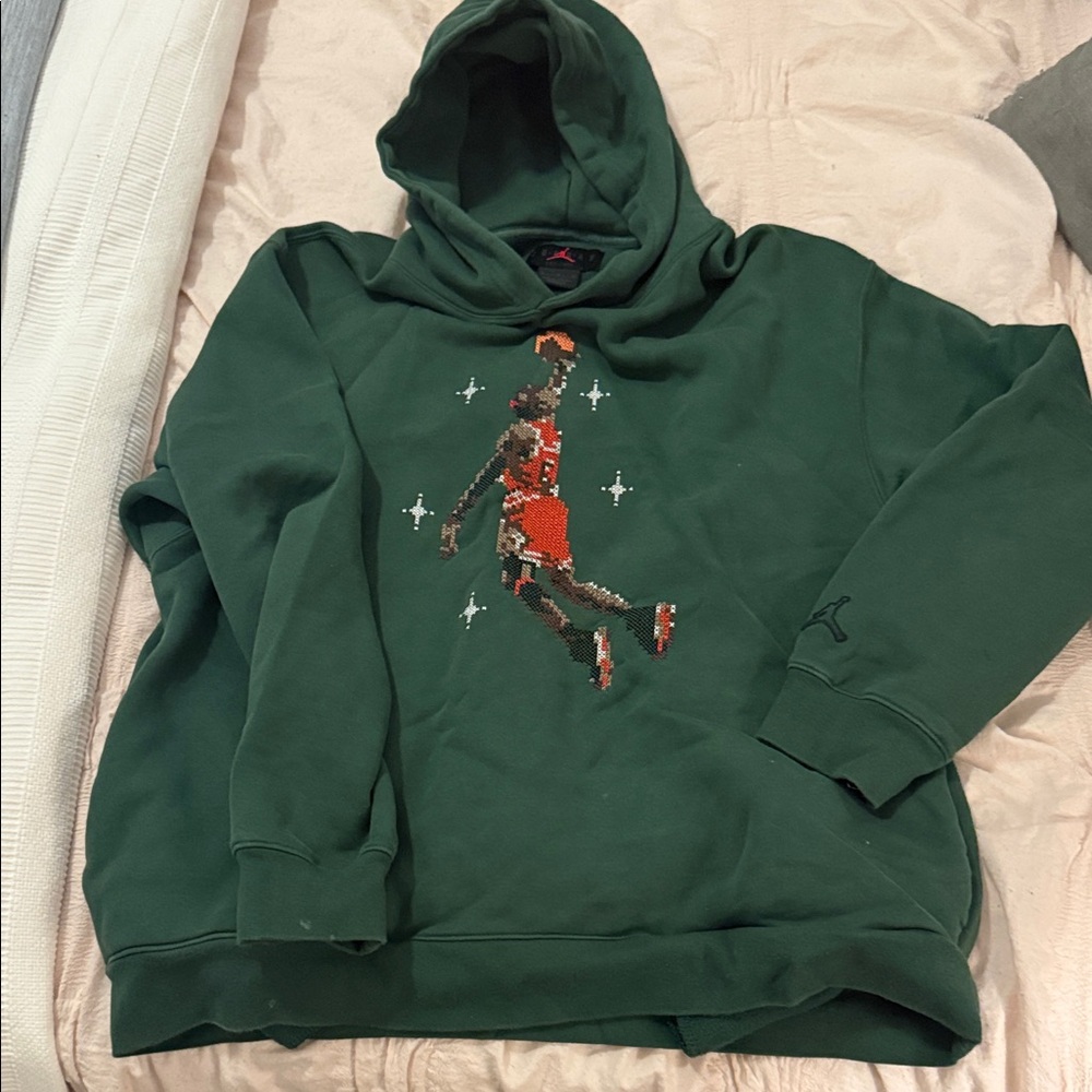 Jordan Forest Green Hoodie with Christmas Basketball Graphic